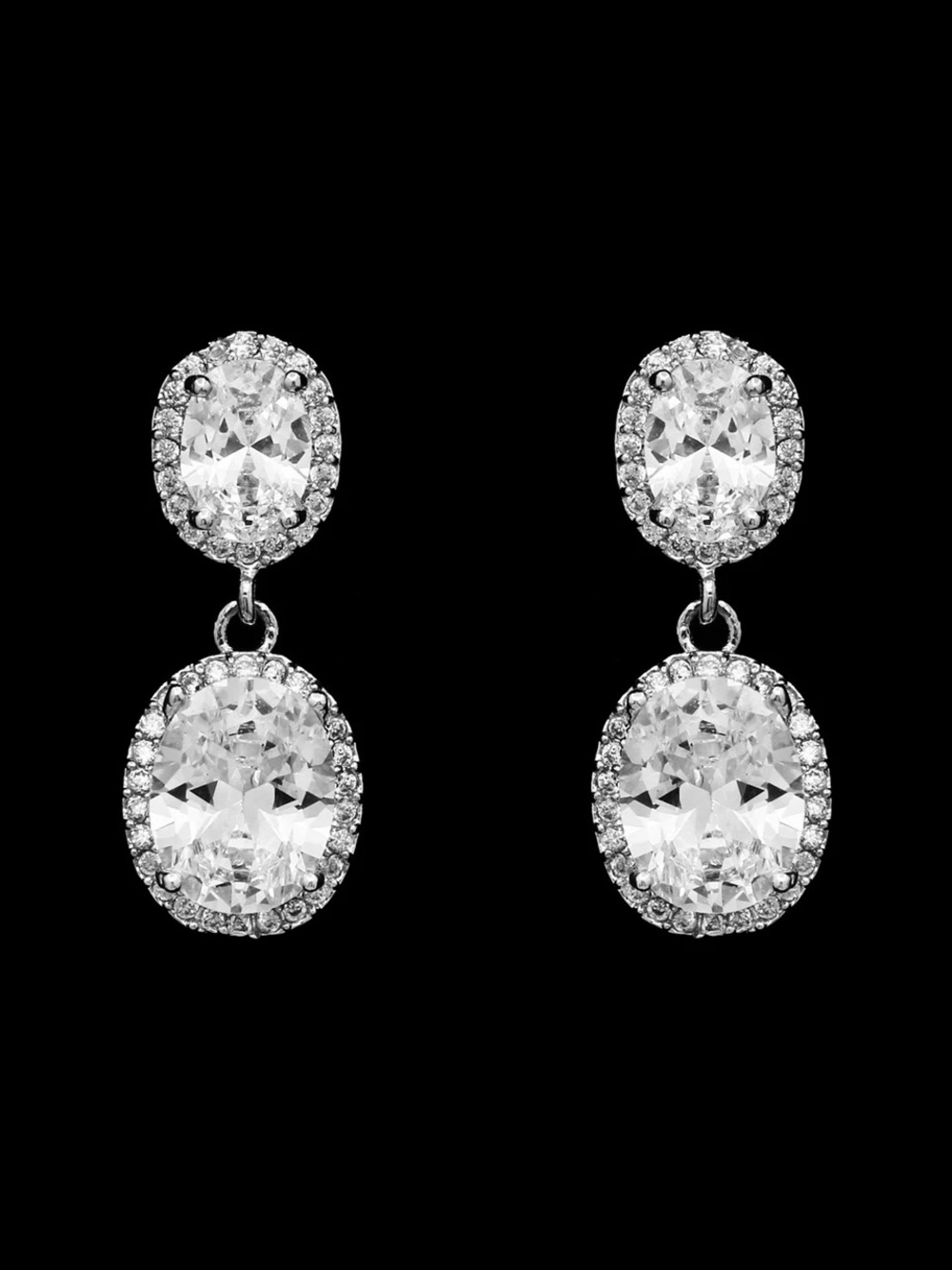 Formal Crystal Drop Earrings - Sterling Silver Clear CZ Stone Dangle Ovals
